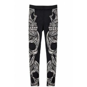 Gearbunch Womens Skull Paisley Graphic Leggings Black White Gothic Punk Size S